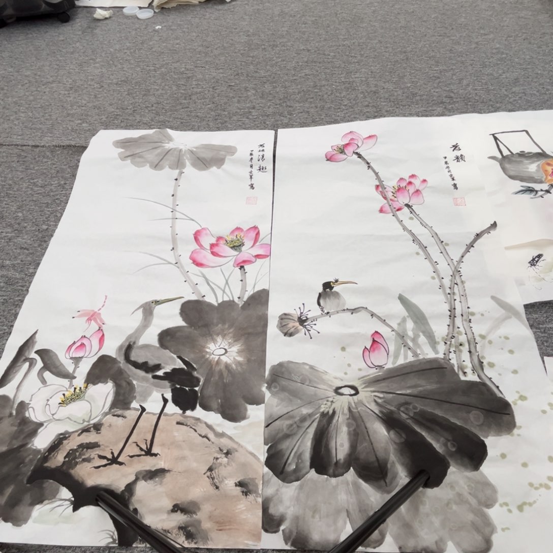 国画仝文革老师三尺绘画两张