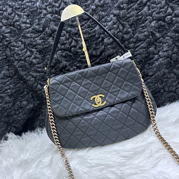 95新 Chanel/香奈儿 香奈儿黑色中号荔枝南瓜福袋包斜挎包