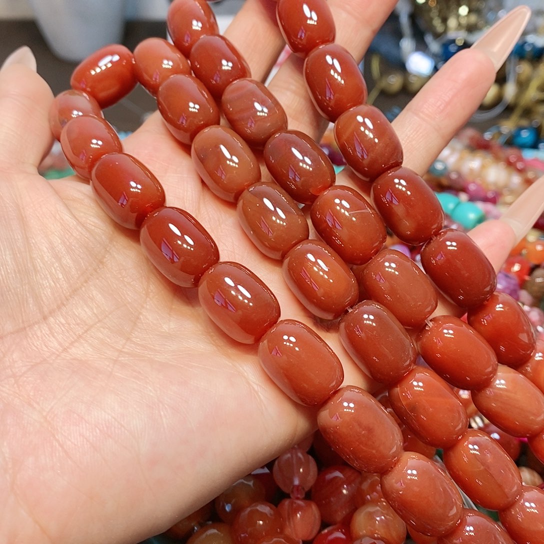 玛瑙/玉髓散珠红玛瑙桶一条13✖️18mm