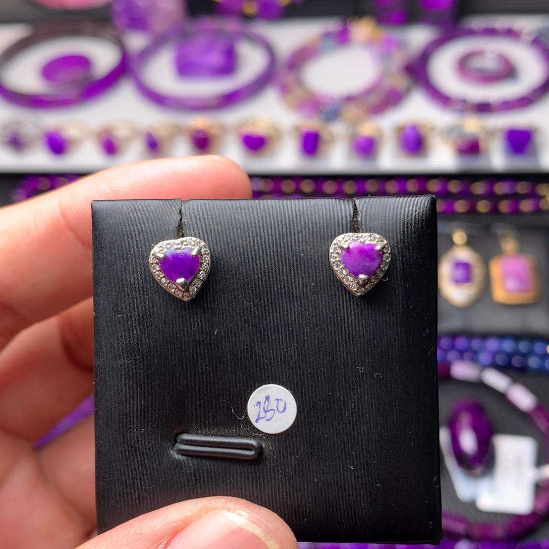 苏纪石（舒俱来）银S925镶嵌耳钉