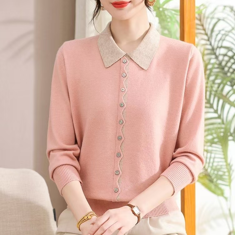 洋气翻领妈妈春秋中年针织秋冬打底时尚毛衣新款气质女装上衣9045