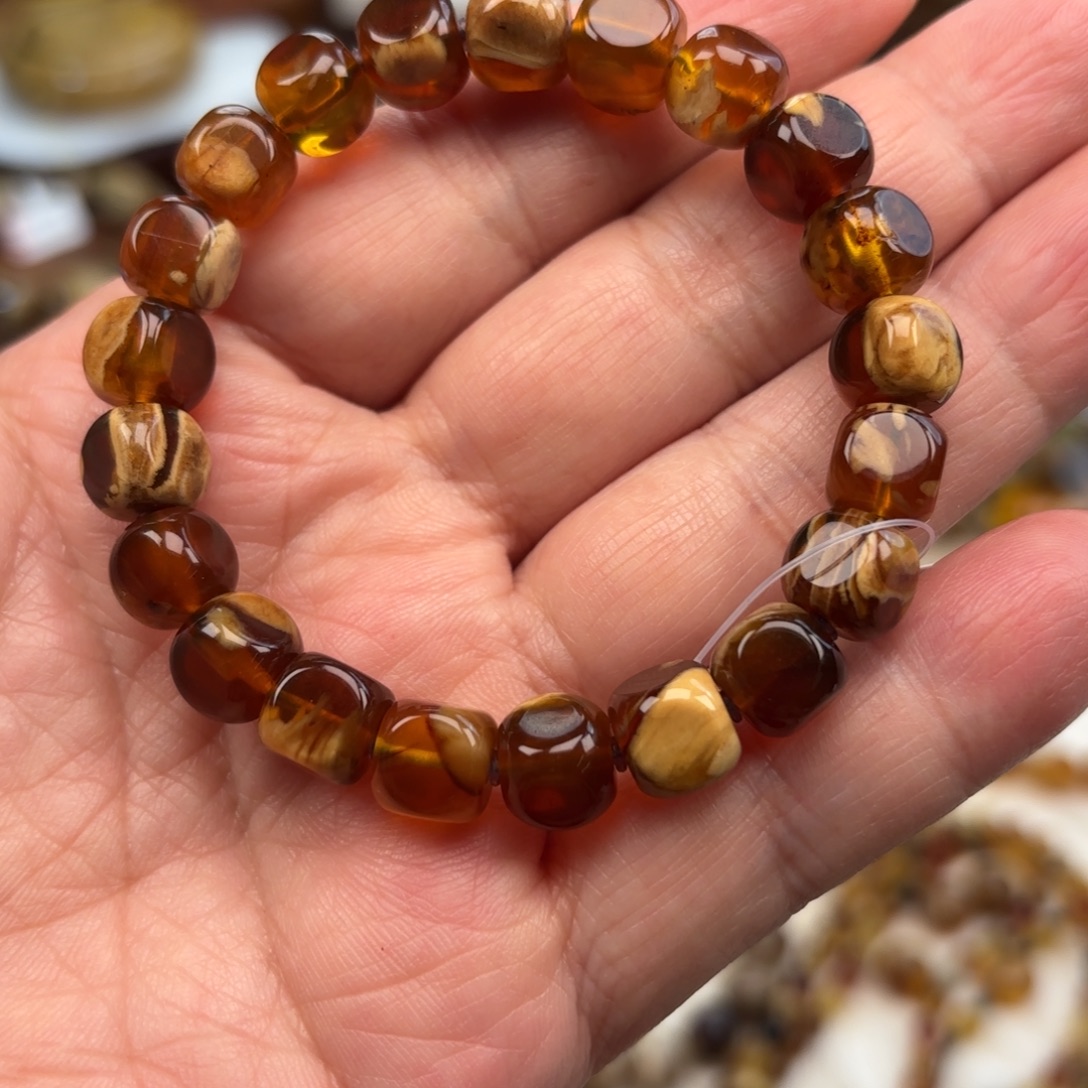 琥珀未镶嵌手链方糖根珀溶洞妖花卡8