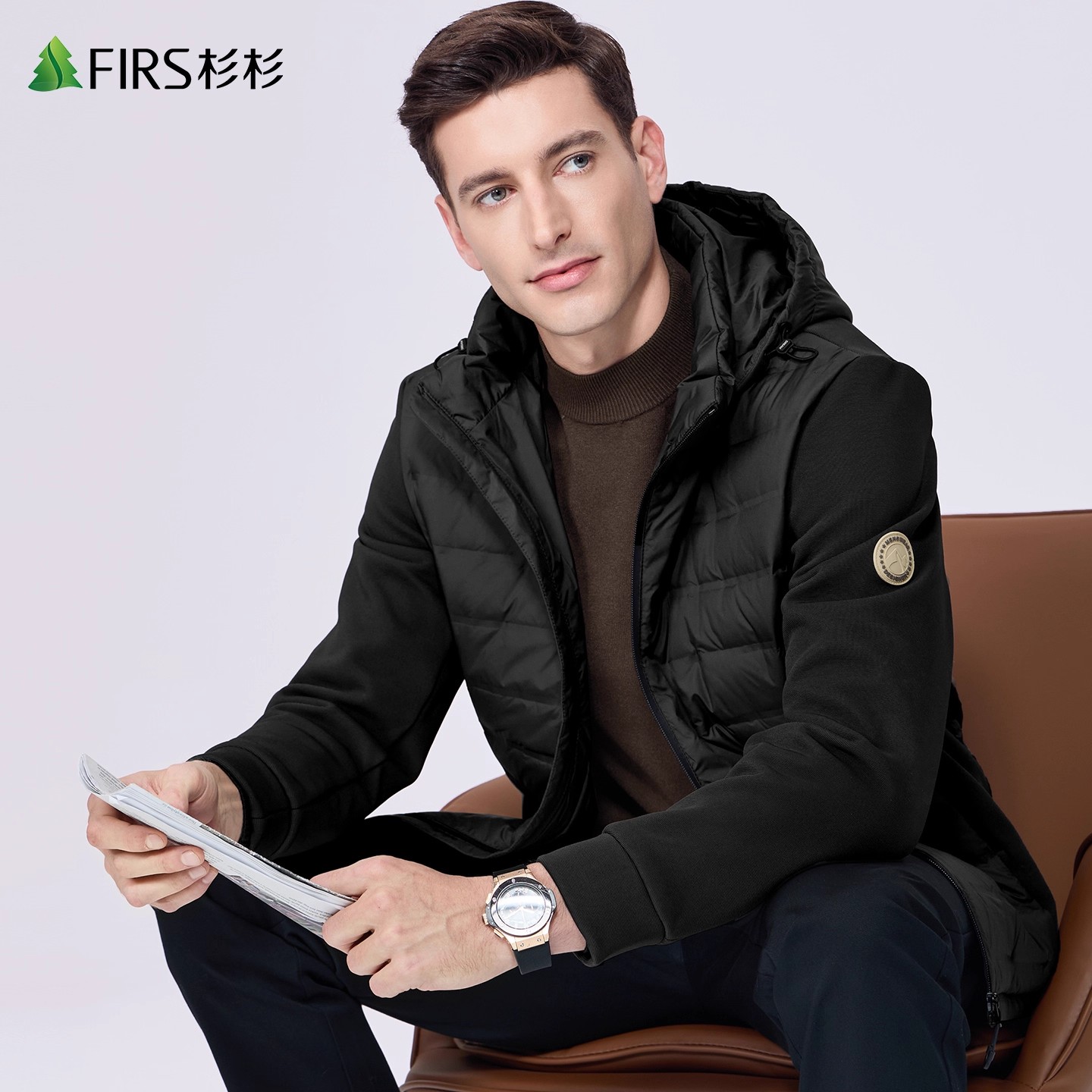 【拼接防风】杉杉可拆连帽羽绒服男士2025冬季新款轻暖便携通勤外套