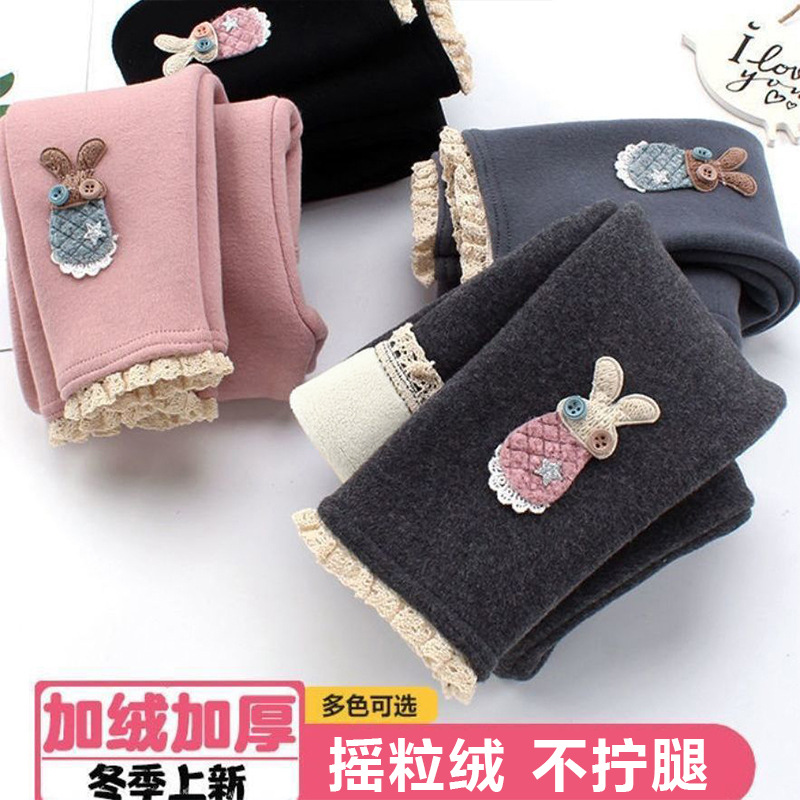 女童加绒打底裤秋冬保暖外穿洋气宝宝一体摇粒绒卡通保暖裤子