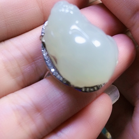 和田玉戒指银S925镶嵌