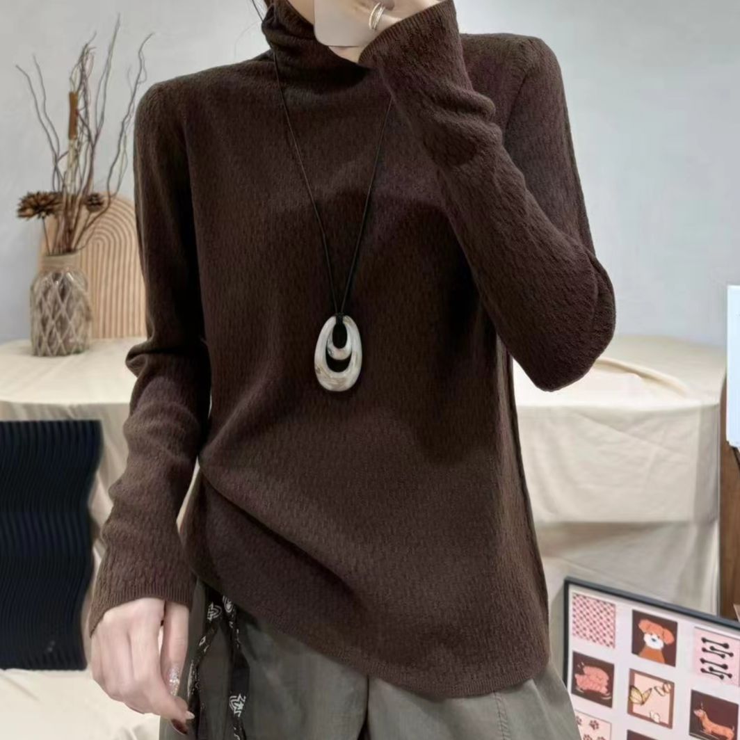 纪凡姬/4273-新款堆堆领高级感纯色女士打底衫