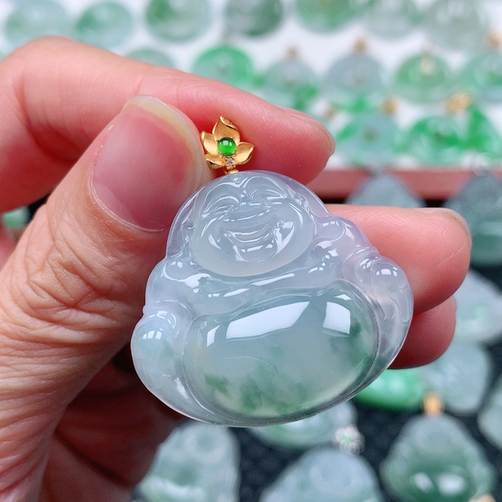 翡翠吊坠(不含链)18K金镶嵌