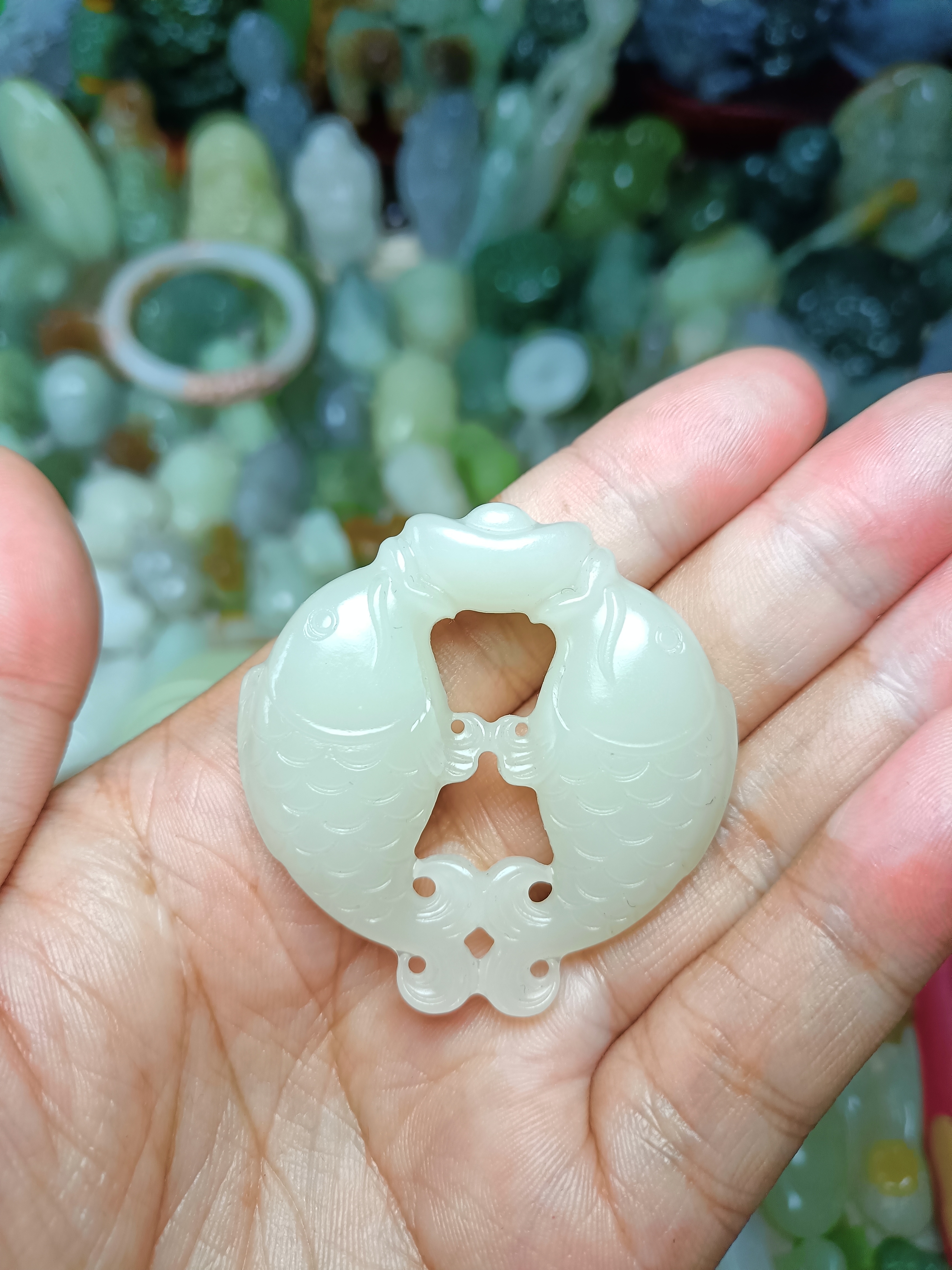 听泉赏宝同款且末料鲤鱼跃龙门双鱼男女款年年有余挂件双面玉佩