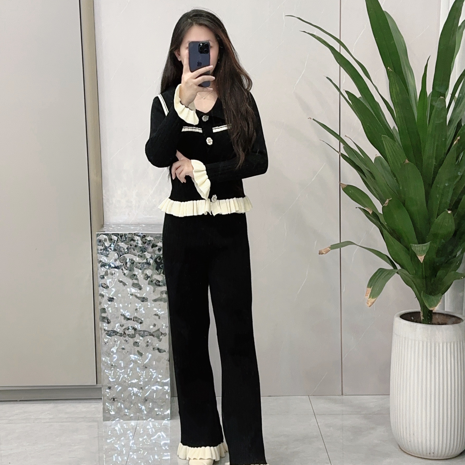 25303/25305新中式小香风轻奢时尚百搭气质毛衣针织衫套装