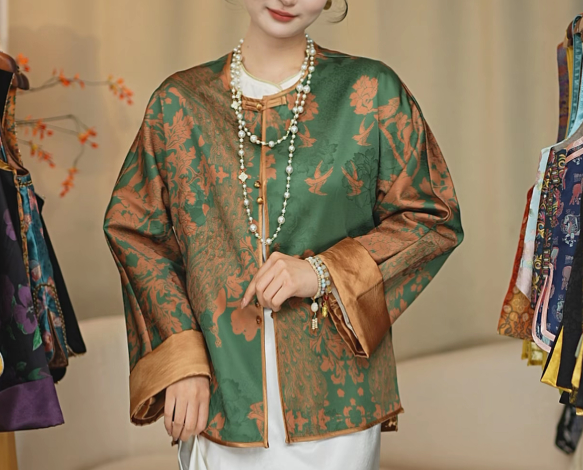 【8467】金雀—春秋高端圆领真丝新中式复古时尚女外套