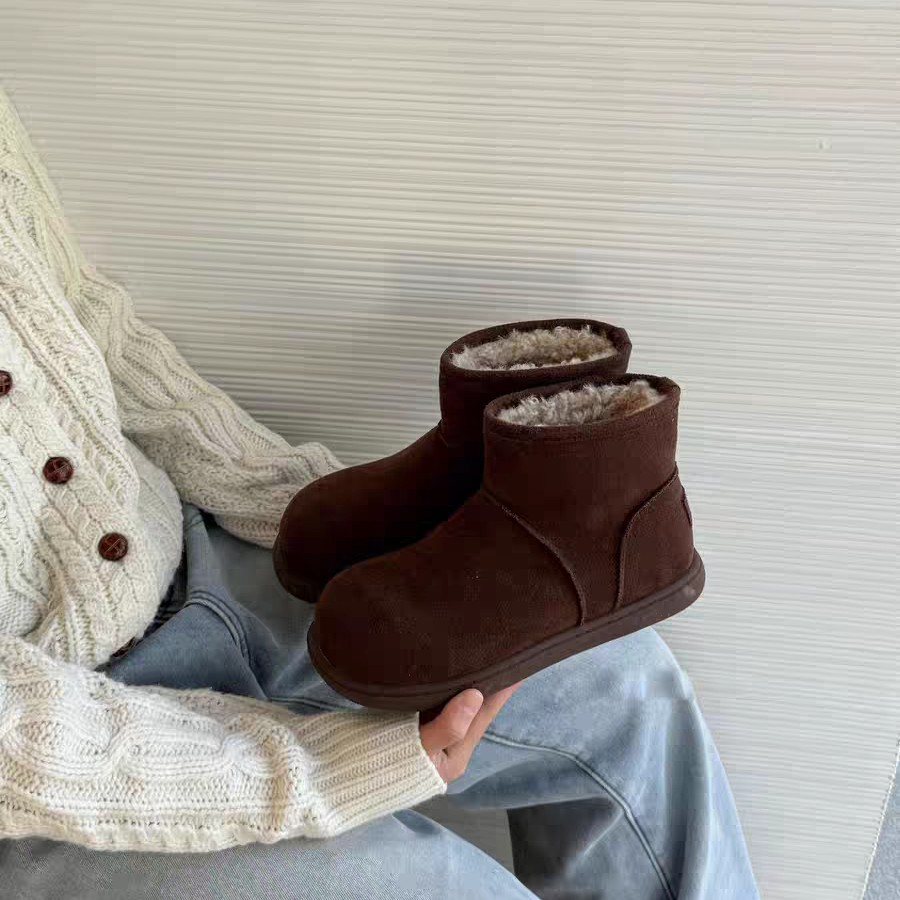 【本木鱼】8046冬季新款加绒保暖厚底增高短筒雪地靴女百搭土