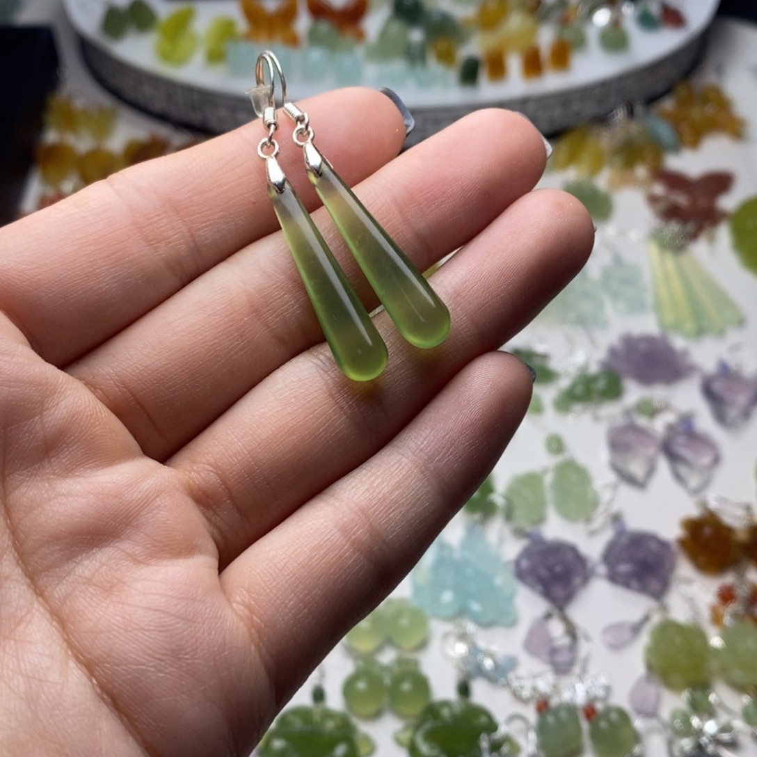 兔***夜蛇纹石玉合金耳饰/颈饰