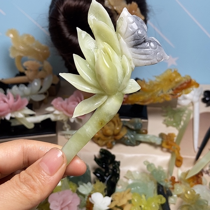 岫玉未镶嵌发饰发簪