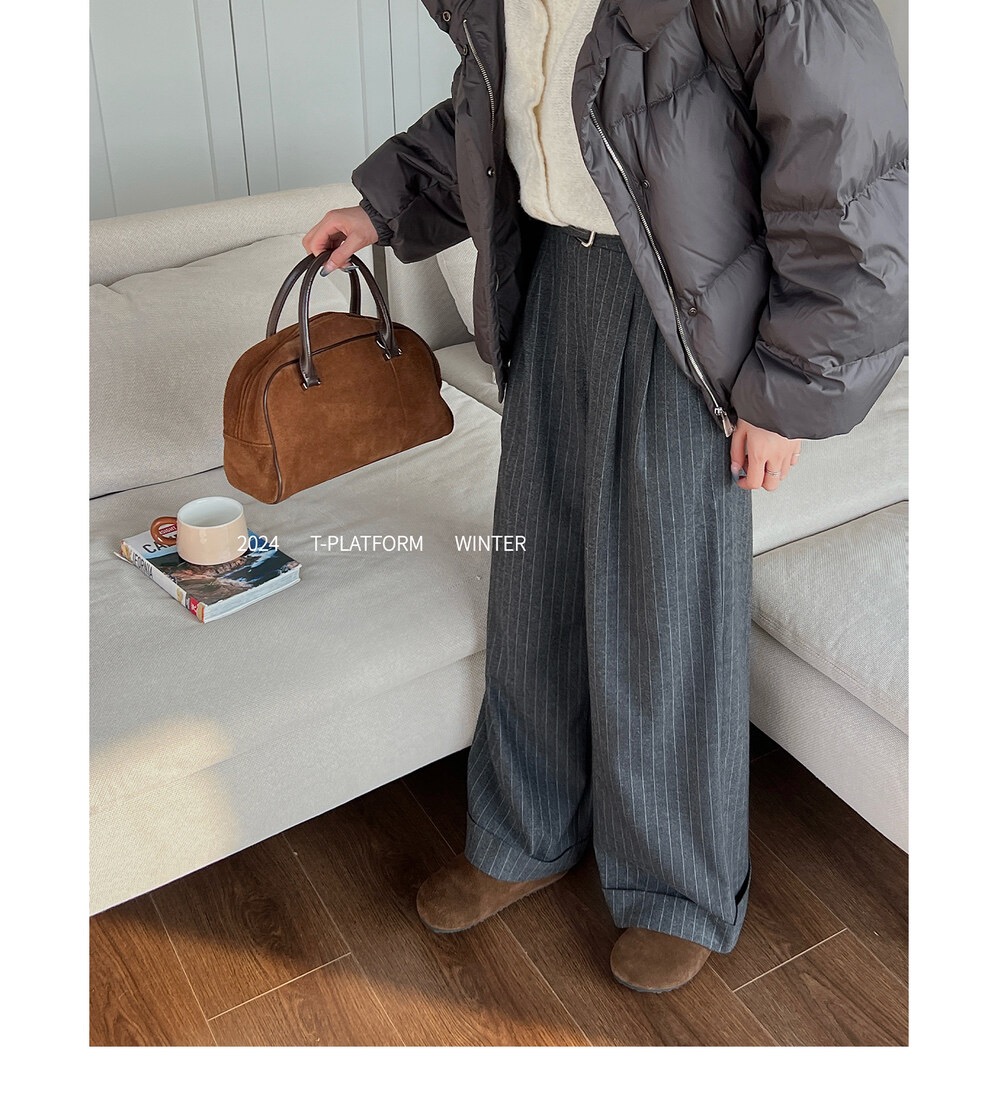 T台-22383#简约复古高腰百搭条纹西装裤