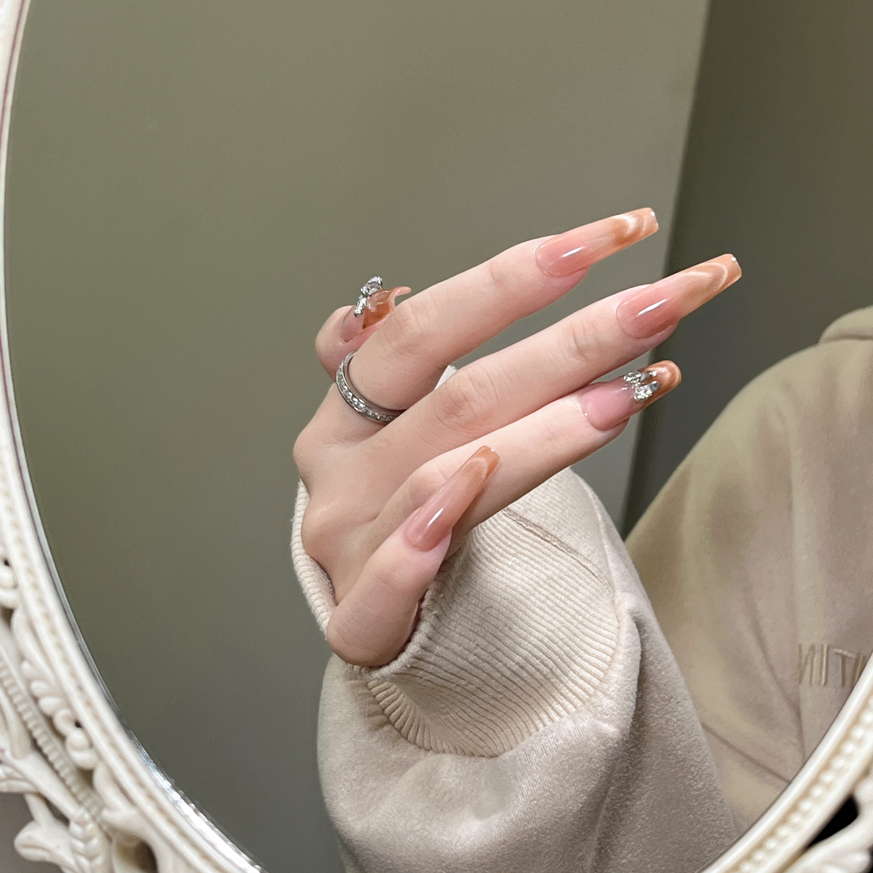 【橘纱柔晕】裸橘柔渐变穿戴甲 长款温婉淑女美甲D42