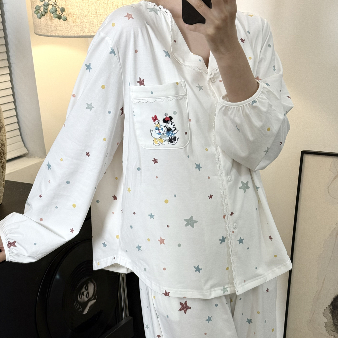 秋季卡通可爱米奇正版授权睡衣女款纯棉长袖居家可外穿家居服套装