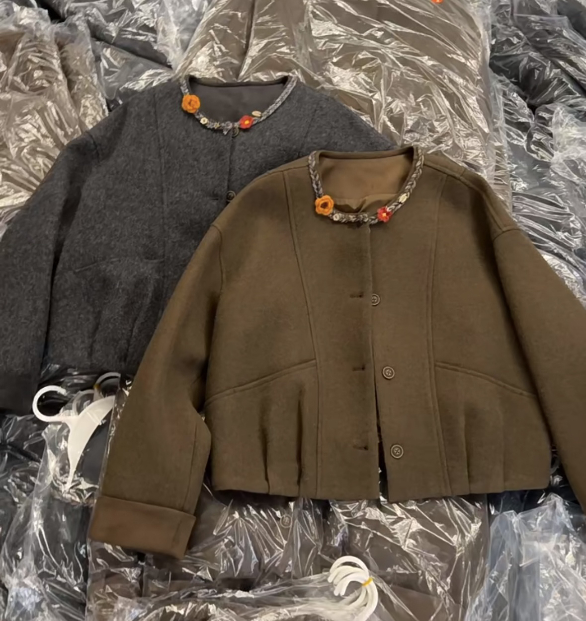 秋冬宽松圆领设计感简约韩版立领毛呢外套