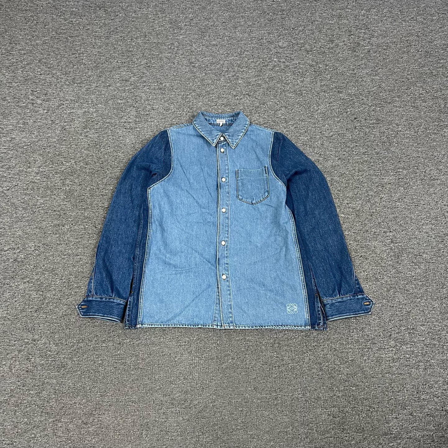 99新 LOEWE/罗意威 徽标logo 拼接蓝色牛仔外套 37码