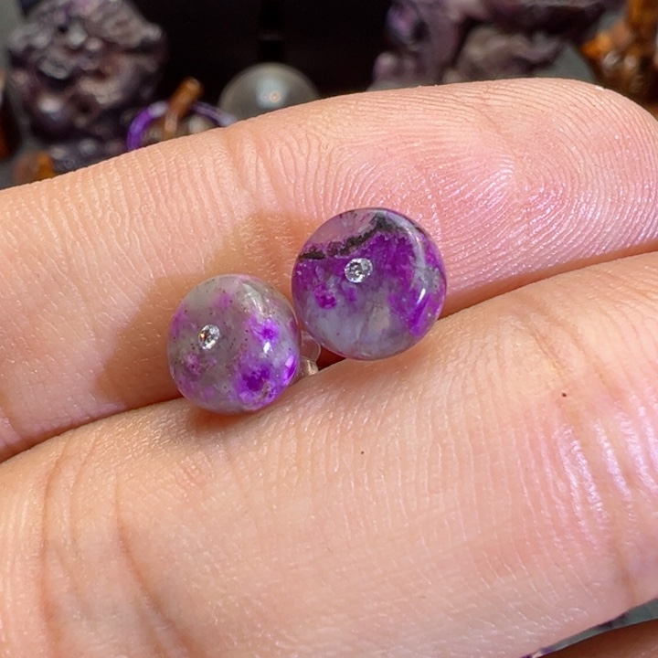 苏纪石（舒俱来）耳钉银S925镶嵌