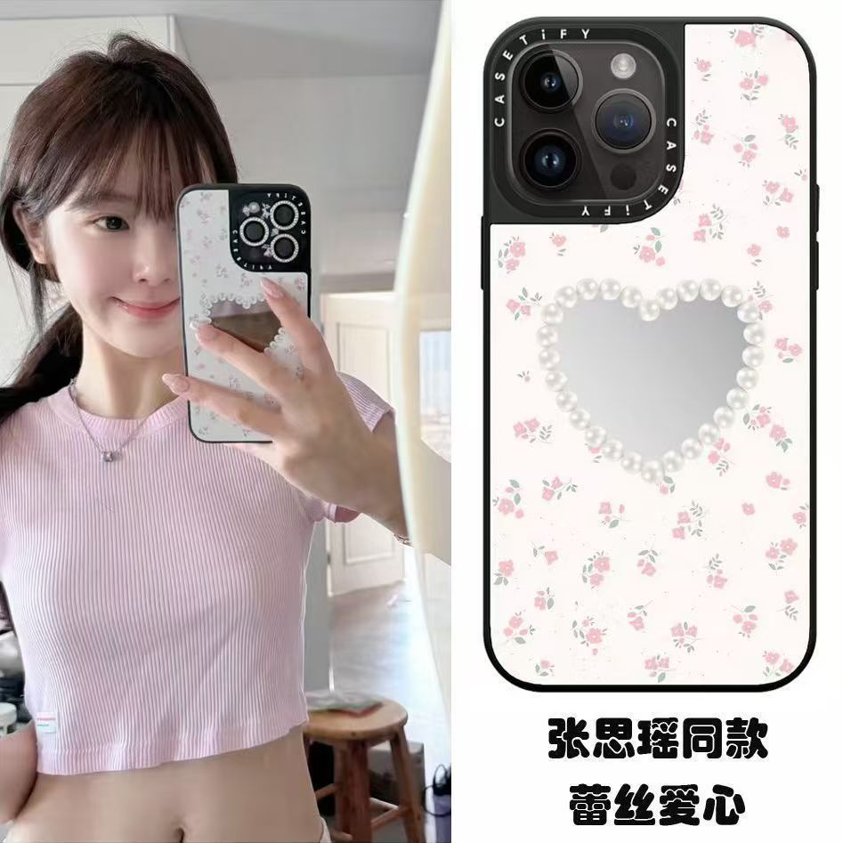 日韩蕾丝爱心16promax手机壳15pro简约14/13小众12镜面11高级