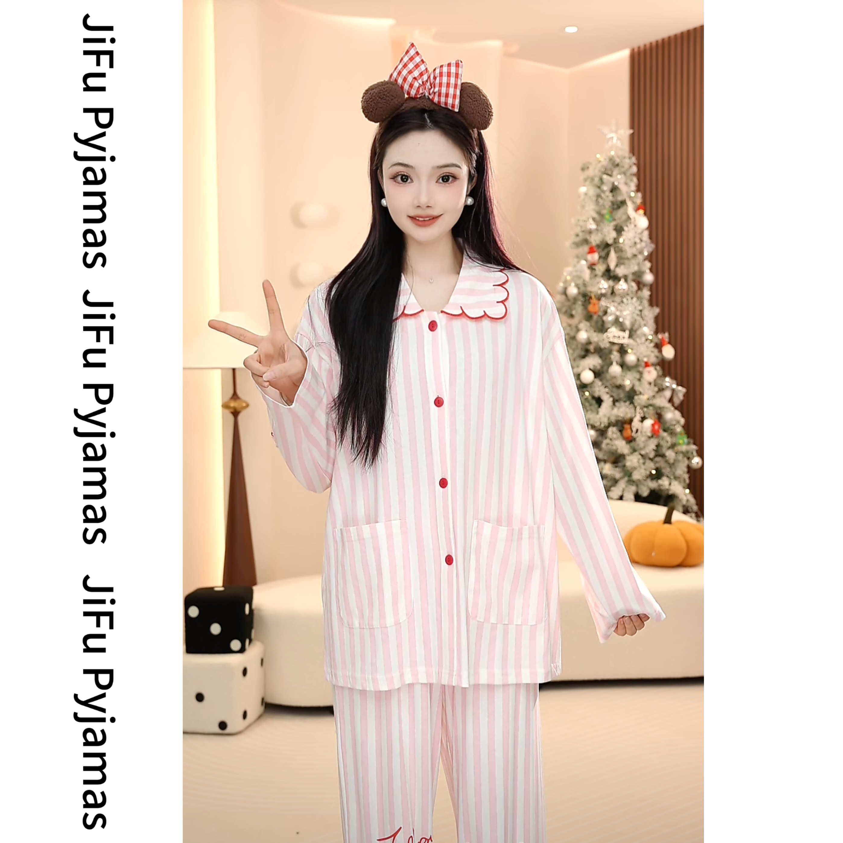 【粉漾甜心】春季纯棉睡衣女长袖休闲家居服显瘦甜美公主少女风宽松