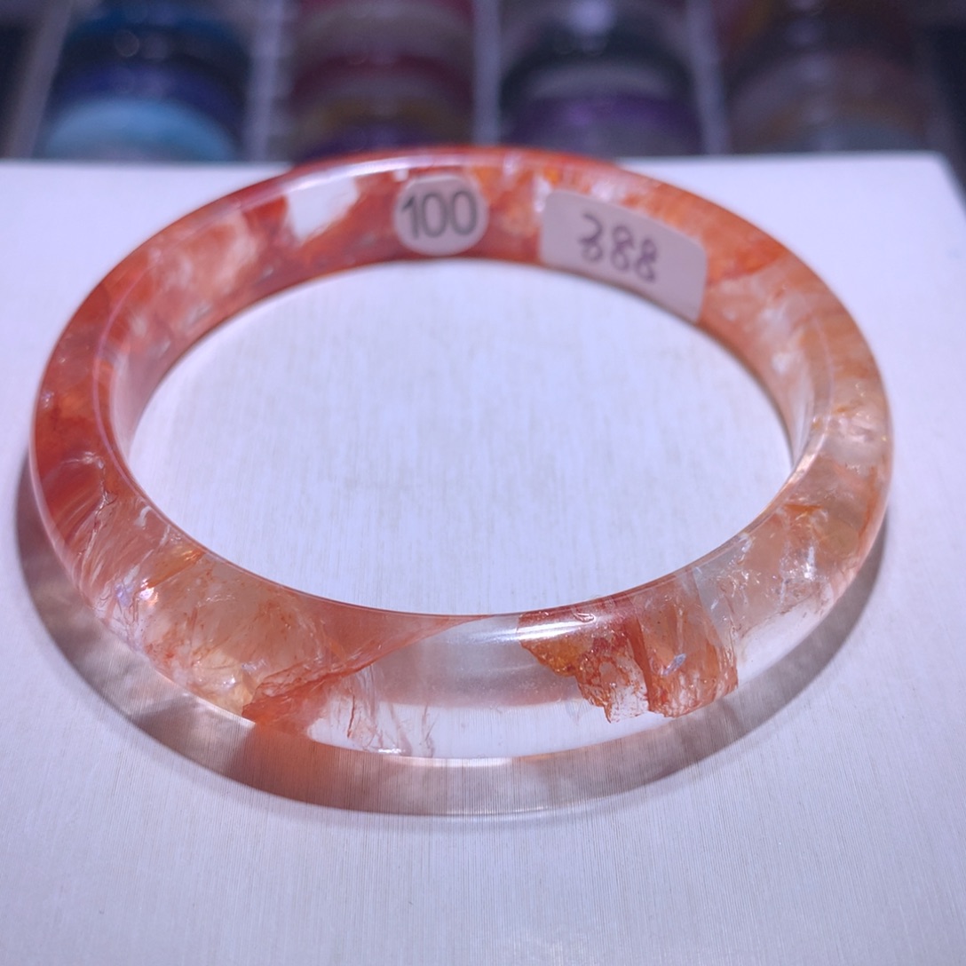 手镯水晶银S925镶嵌红胶花61.5圈100