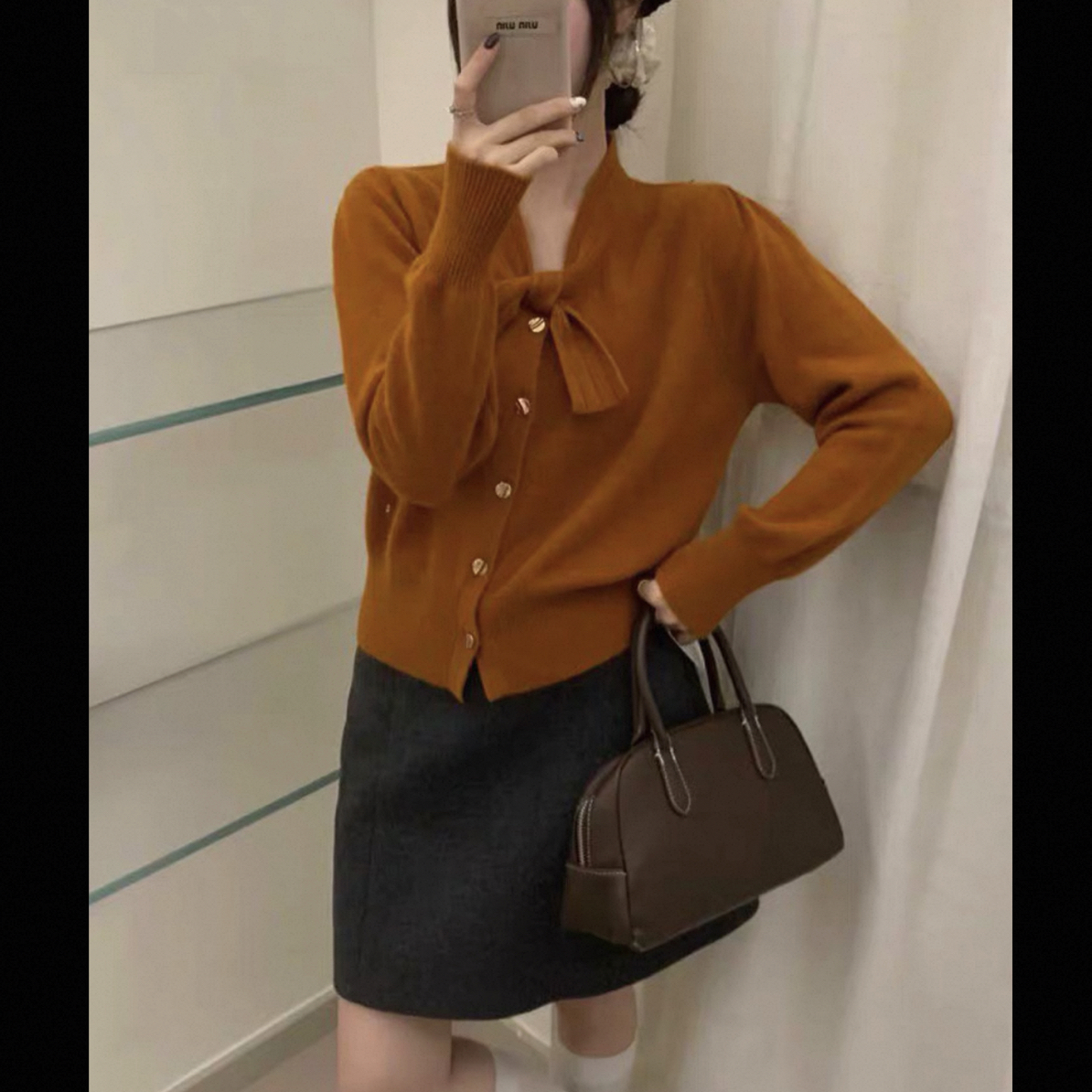 【海岛简爱】秋冬新款法式小香风蝴蝶结长袖针织开衫百搭上衣1012