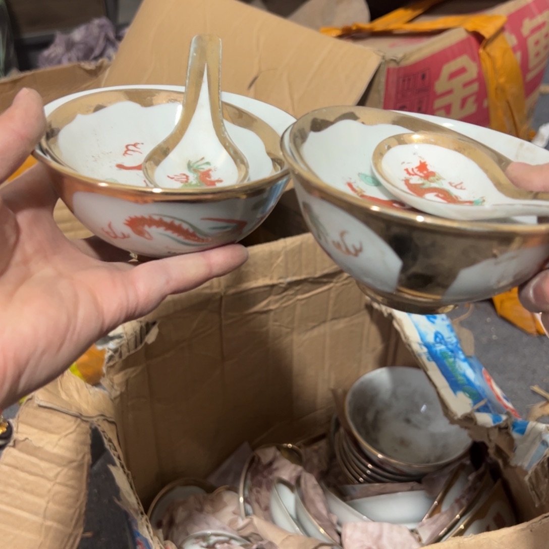 其他陶2碗2碟2勺 手绘