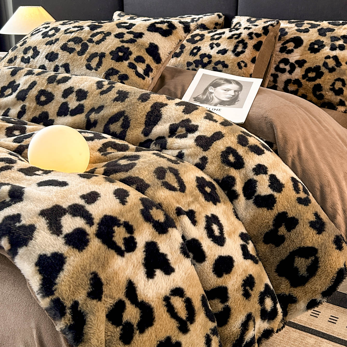 托斯卡纳轻奢豹纹兔兔绒床单四件套加厚保暖牛奶绒被套床笠三件套