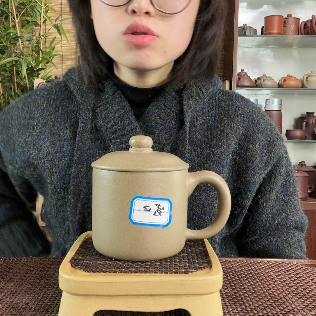 紫砂茶杯原矿蟹壳青青段小墩墩办公杯没礼盒微宽380CC