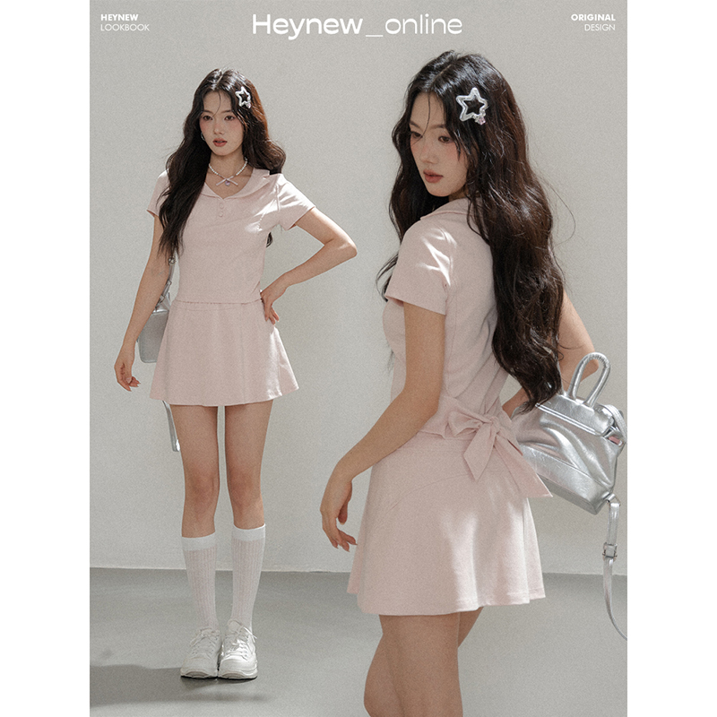 【LOVEHEYNEW黑妞】短袖女夏季学院风百褶短裙运动少女两件套5X919