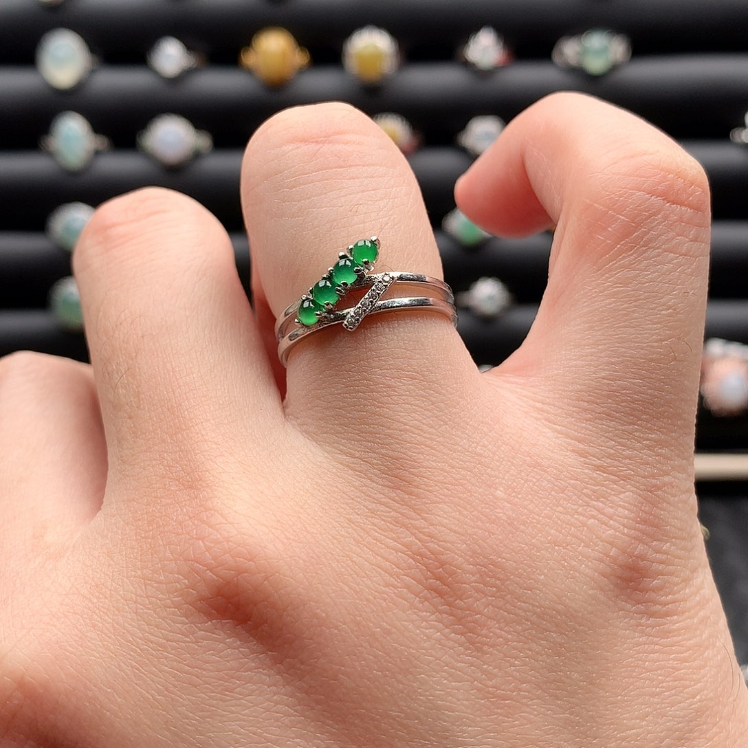 翡翠戒指银S925镶嵌0063