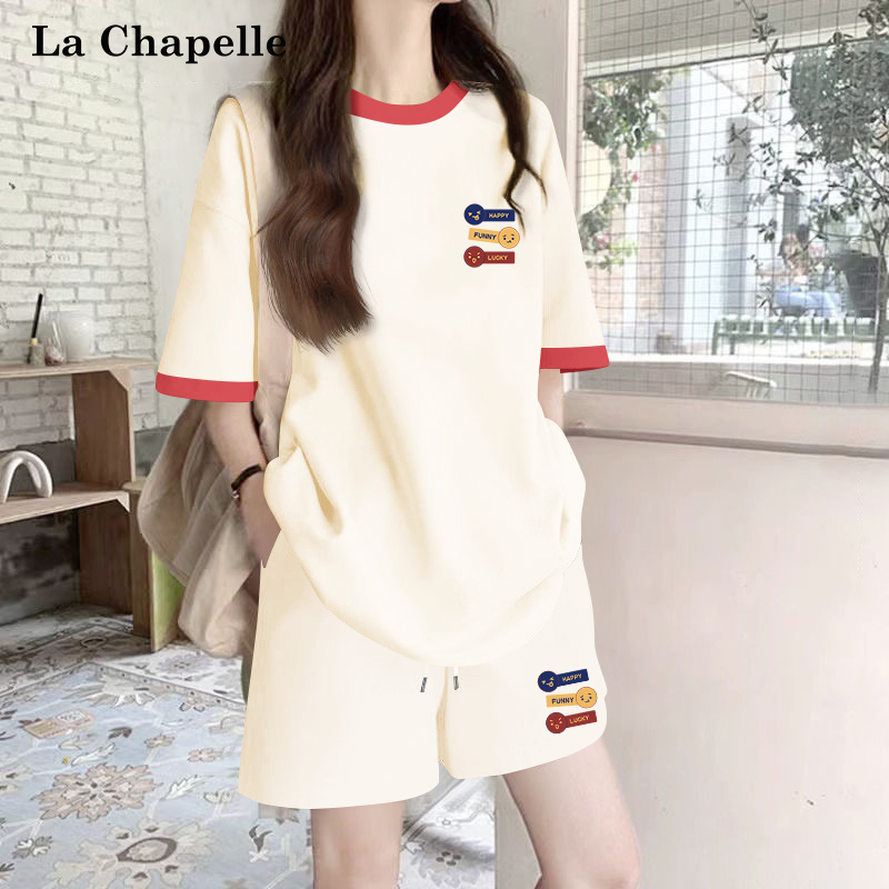 拉夏贝尔短袖短裤套装女款2025新款爆款夏季中考跑步运动服两件套
