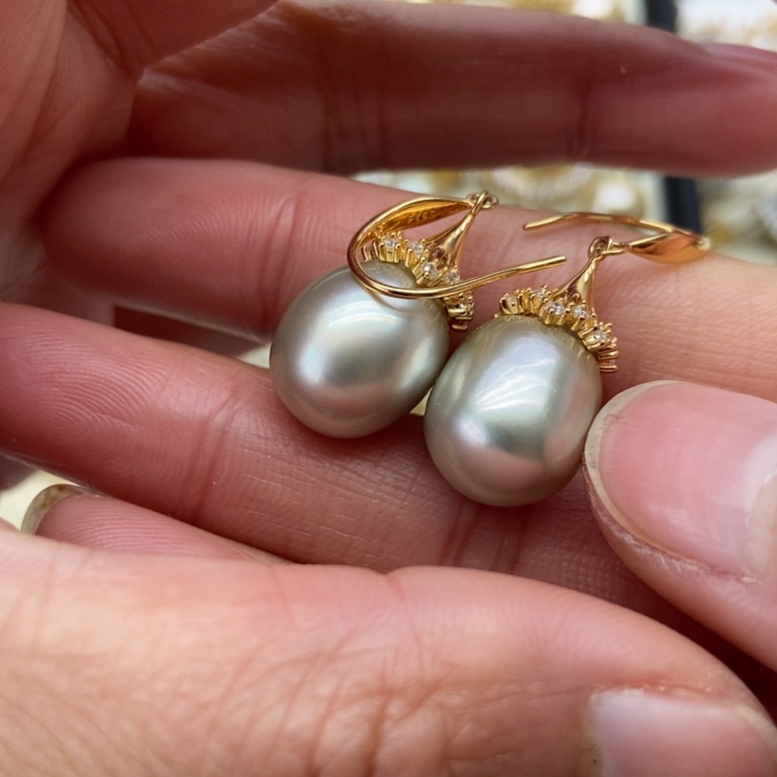 海水珍珠耳饰银S925镶嵌