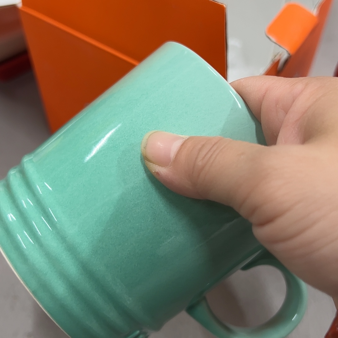 陶瓷青羽色马克杯350