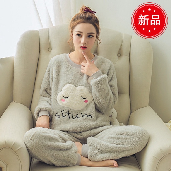 珊瑚绒睡衣女冬季加厚韩版可爱学生休闲保暖套装冬天法兰绒家居服
