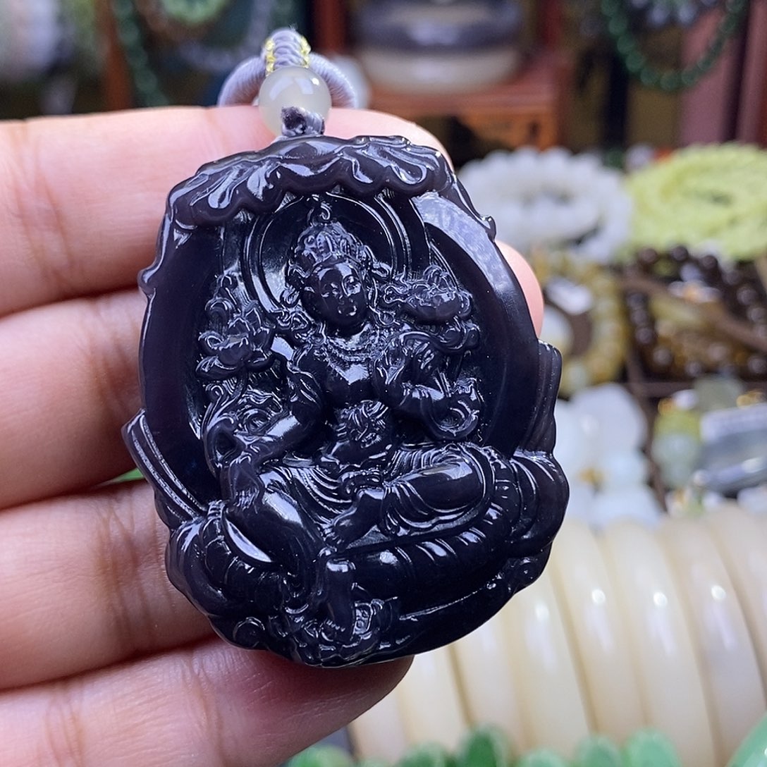 和田玉未镶嵌颈饰收藏烟紫老料冰底帝王紫冰底绿度母吊坠