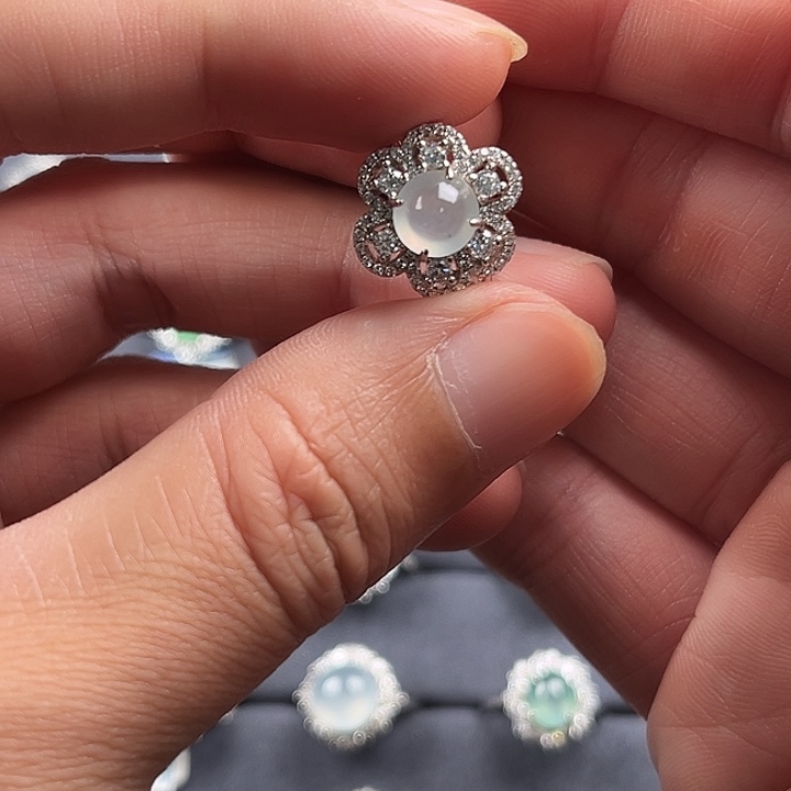 翡翠银S925镶嵌戒指缅甸A货