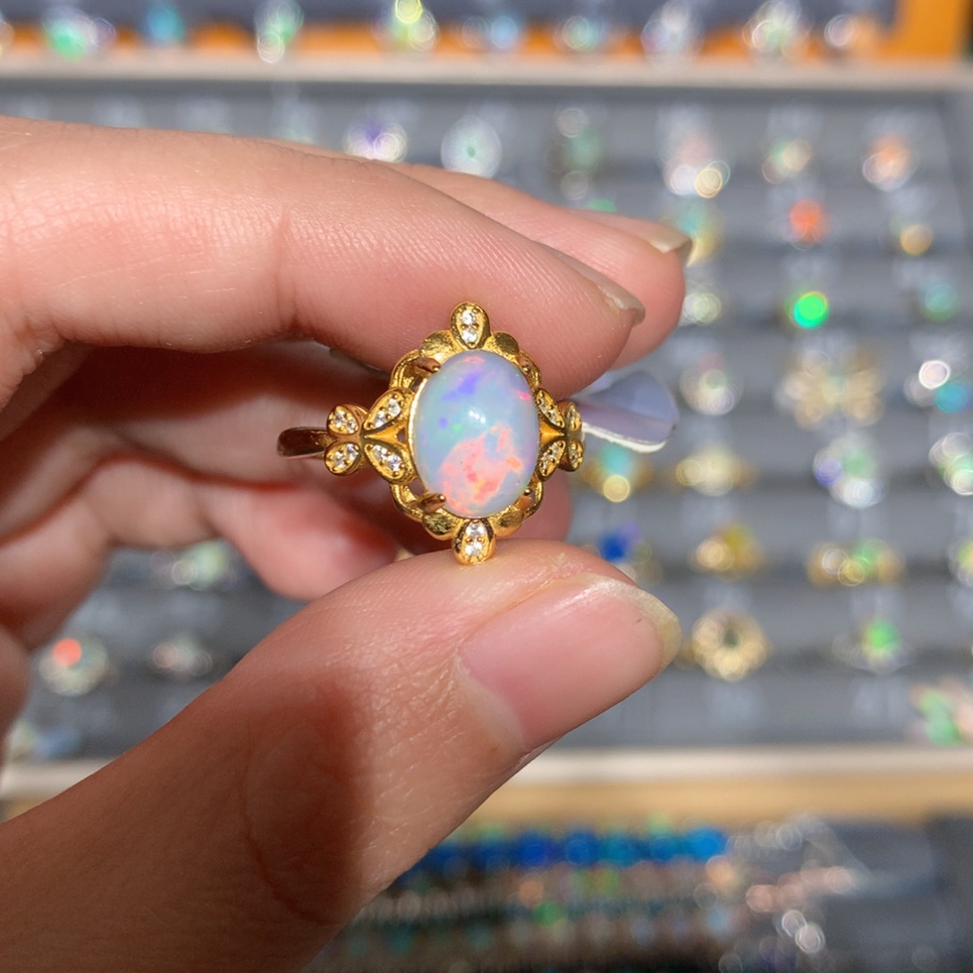 银S925镶嵌欧泊欧泊戒指y