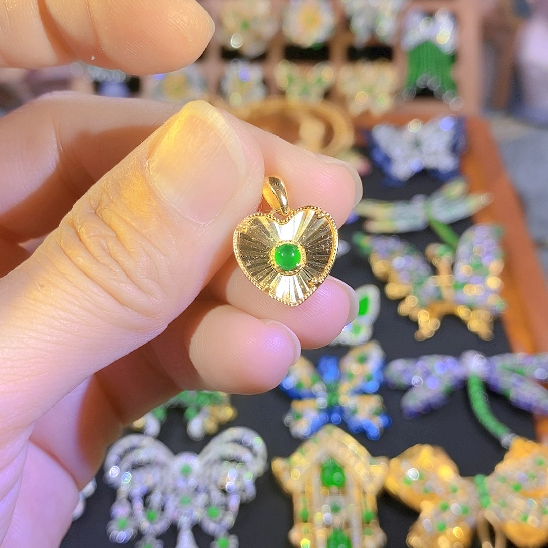 吊坠(不含链)银S925镶嵌翡翠