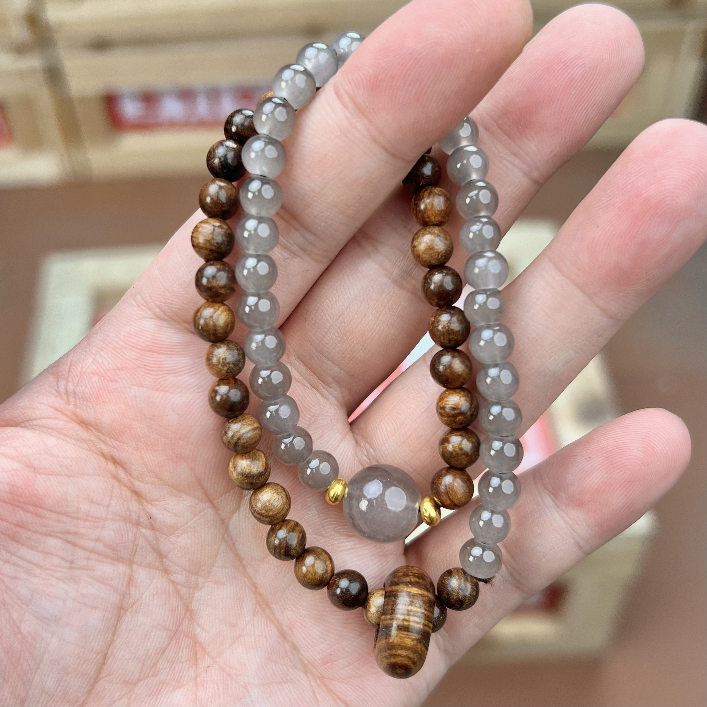 花梨木灰珠双圈S1278 无礼盒