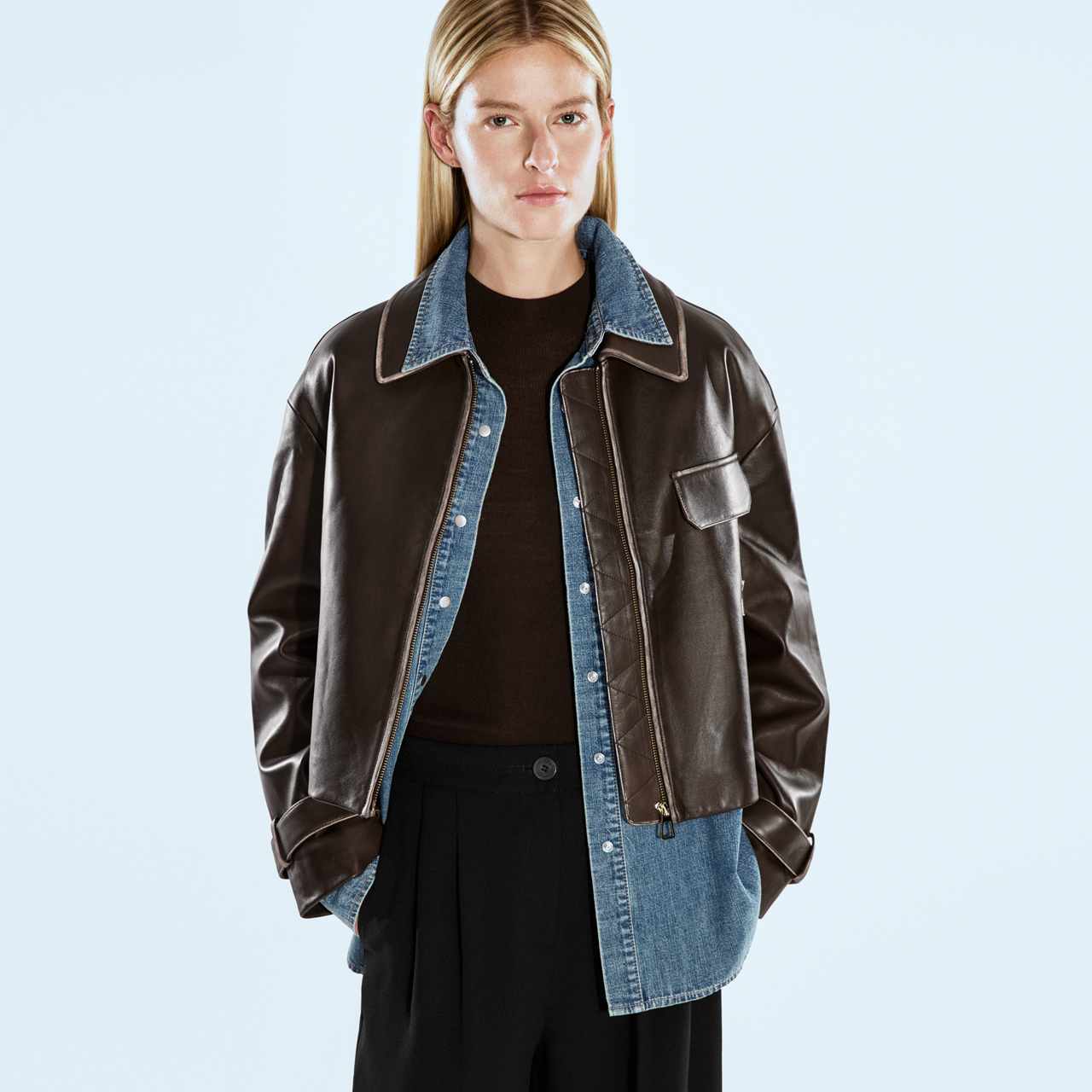 COVERINS秋季新款复古夹克擦色线迹绵羊皮外套CC34309020