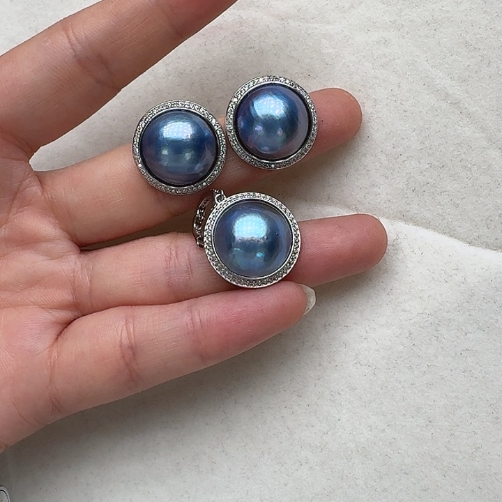 耳饰银S925镶嵌拼合珍珠（马贝珠）