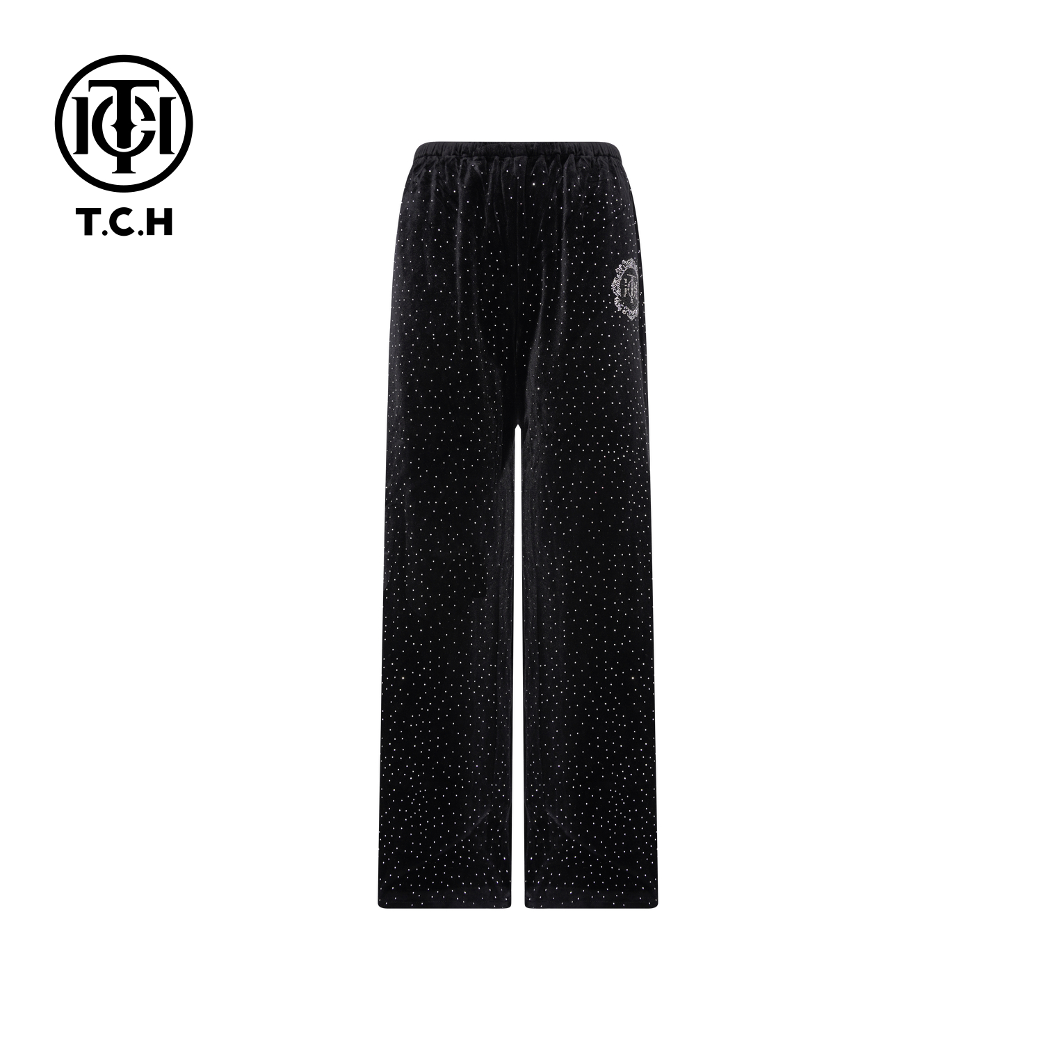 TCH【直筒】冬款百搭时尚烫钻慵懒风黑色直筒休闲裤T75D20E1231