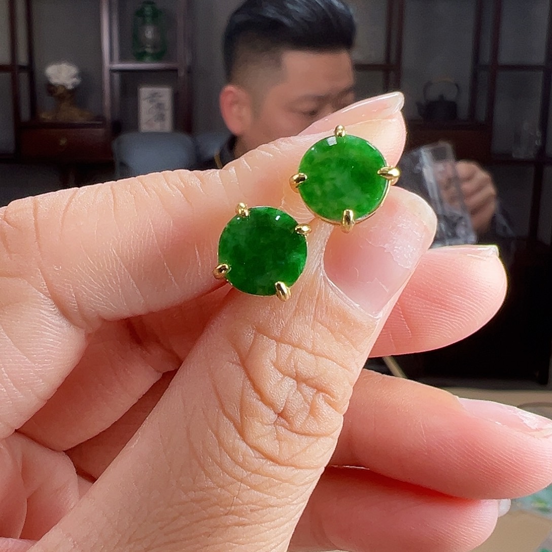 翡翠银S925镶嵌耳饰耳环47