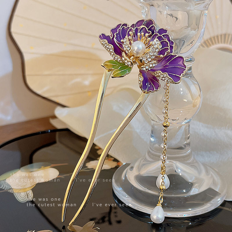 诗泊雅 2025新款紫露凝香牡丹簪