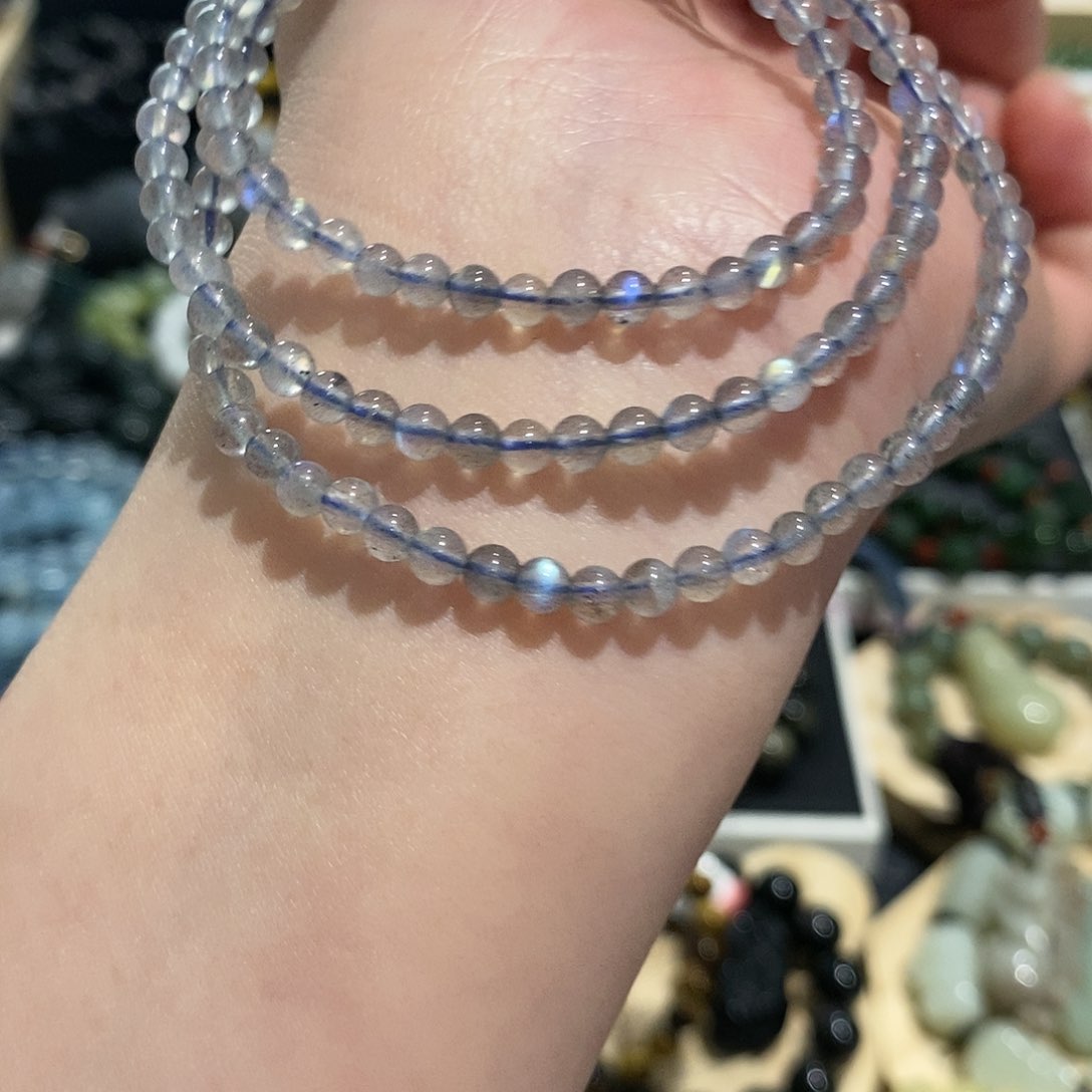 水晶手链未镶嵌灰月光多圈手链卡4mm➕