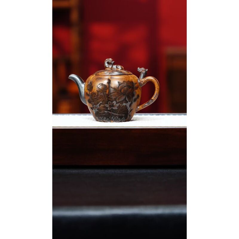 宜兴紫砂 荷韵 260cc 龙骨金砂 李志刚 h028