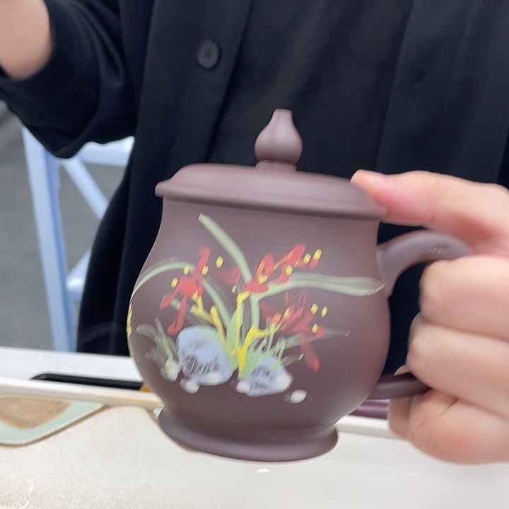 茶杯紫砂紫泥彩绘葫芦盖杯