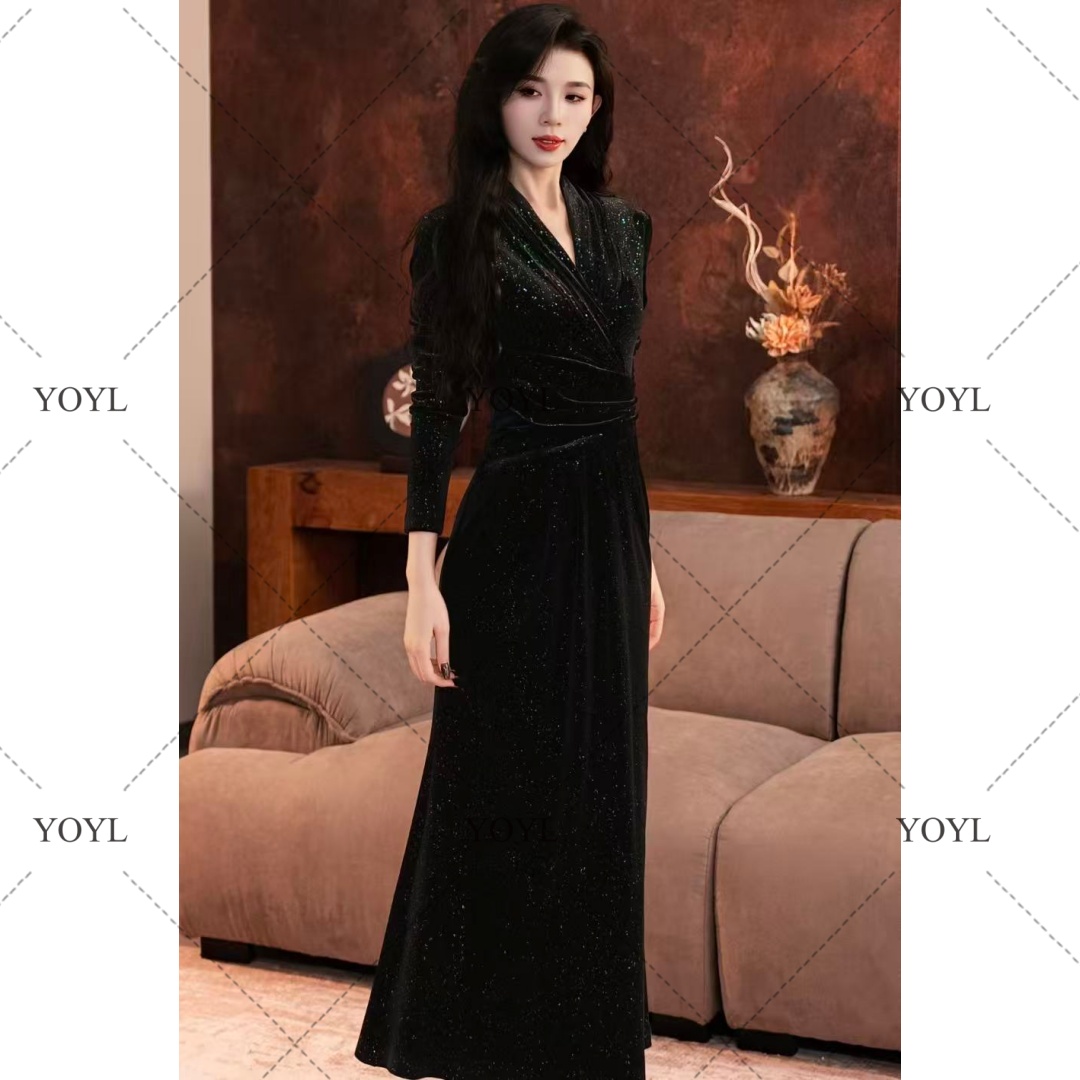 【yola定制】满天星秋冬新款高级法式气质显瘦鱼尾连衣裙-YL50516